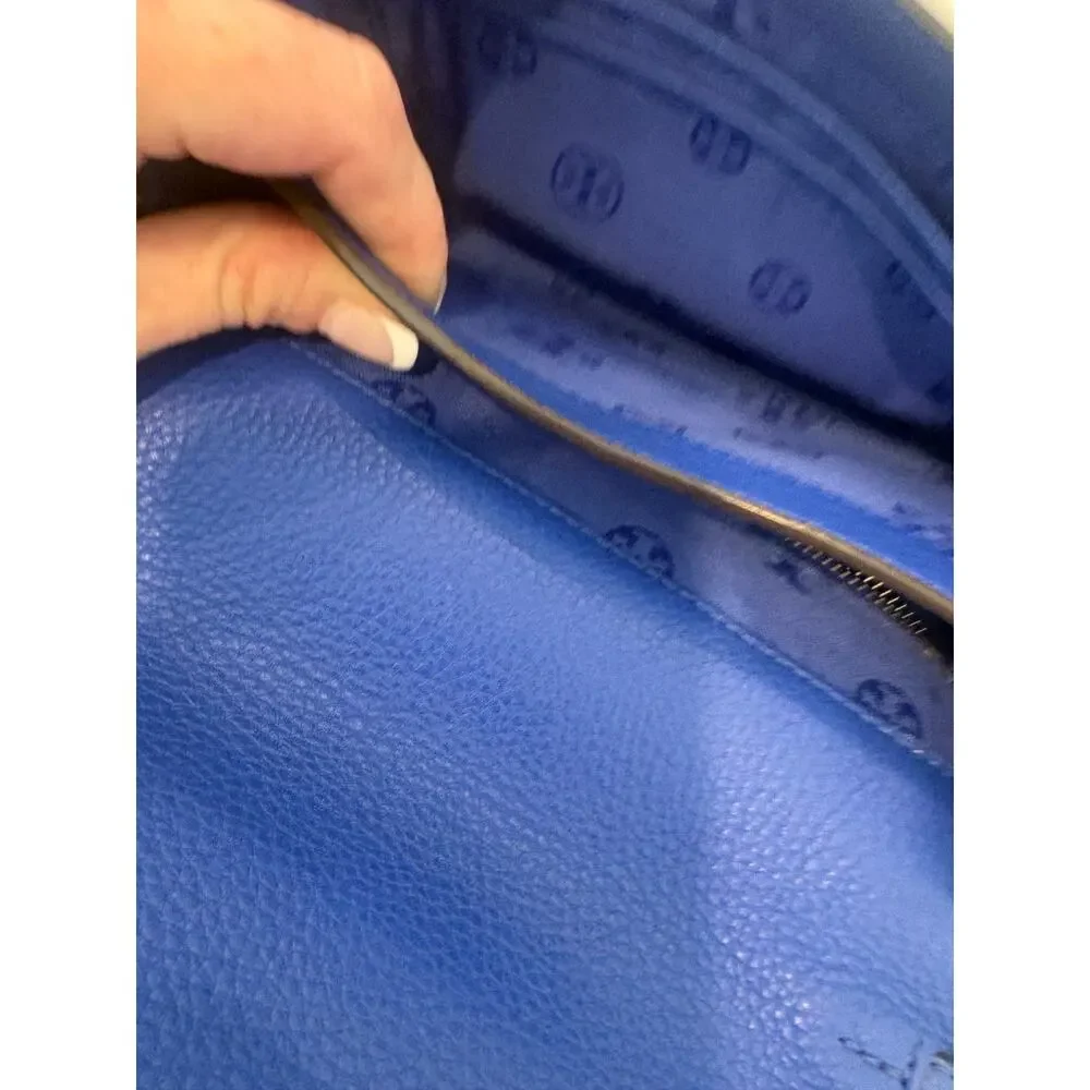 Tory Burch Bombe T Combo Crossbody Bag Royal Blue Pebbled Leather Clutch Flap